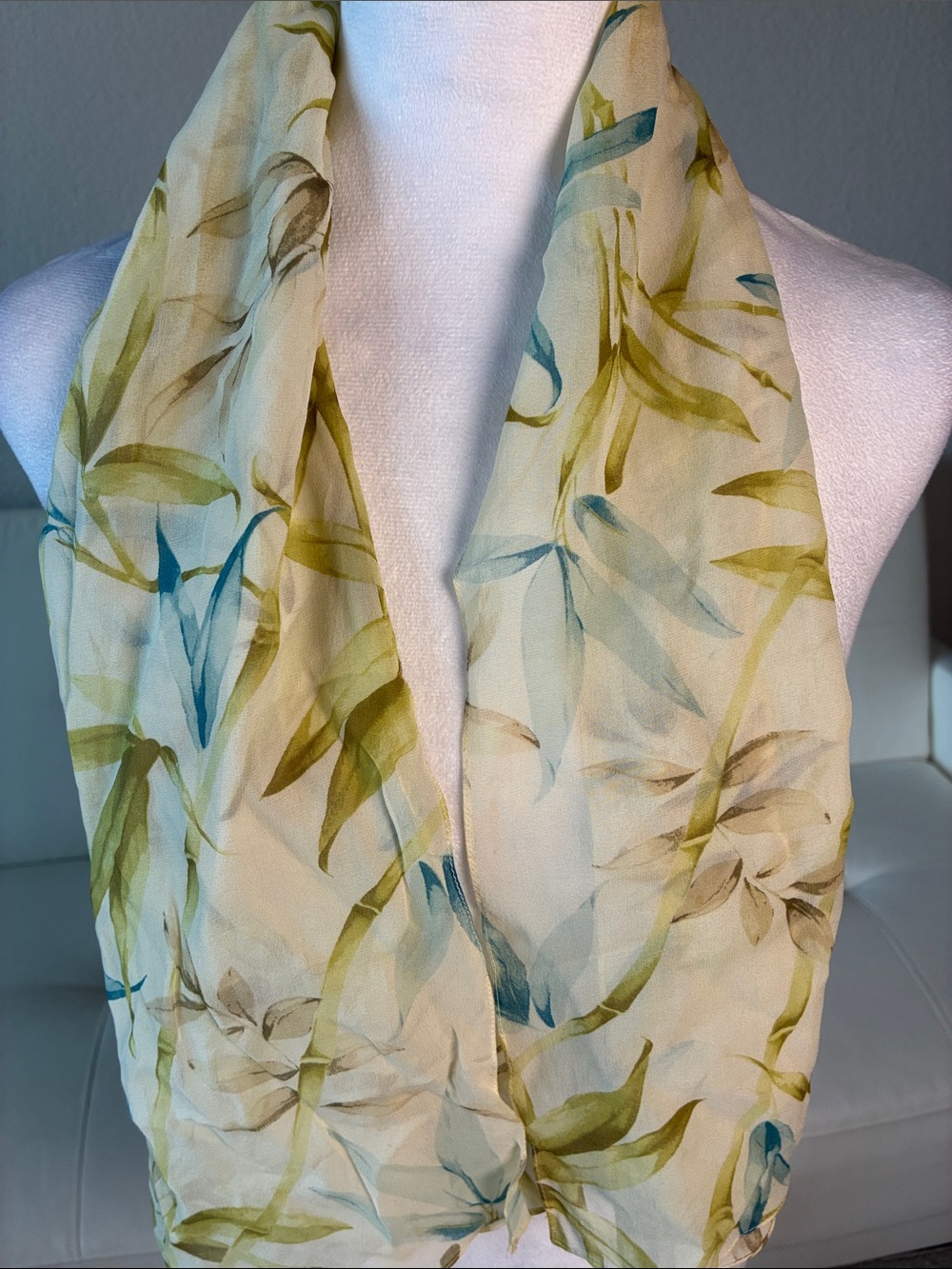 Silk Light Green Floral Sheer Scarf - Women's Accessory